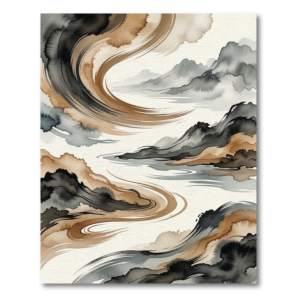 Earthy Tones Watercolor Landscape Swirl Rug