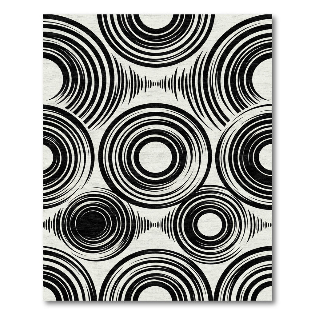 Black White Concentric Circles Arrangement Rug