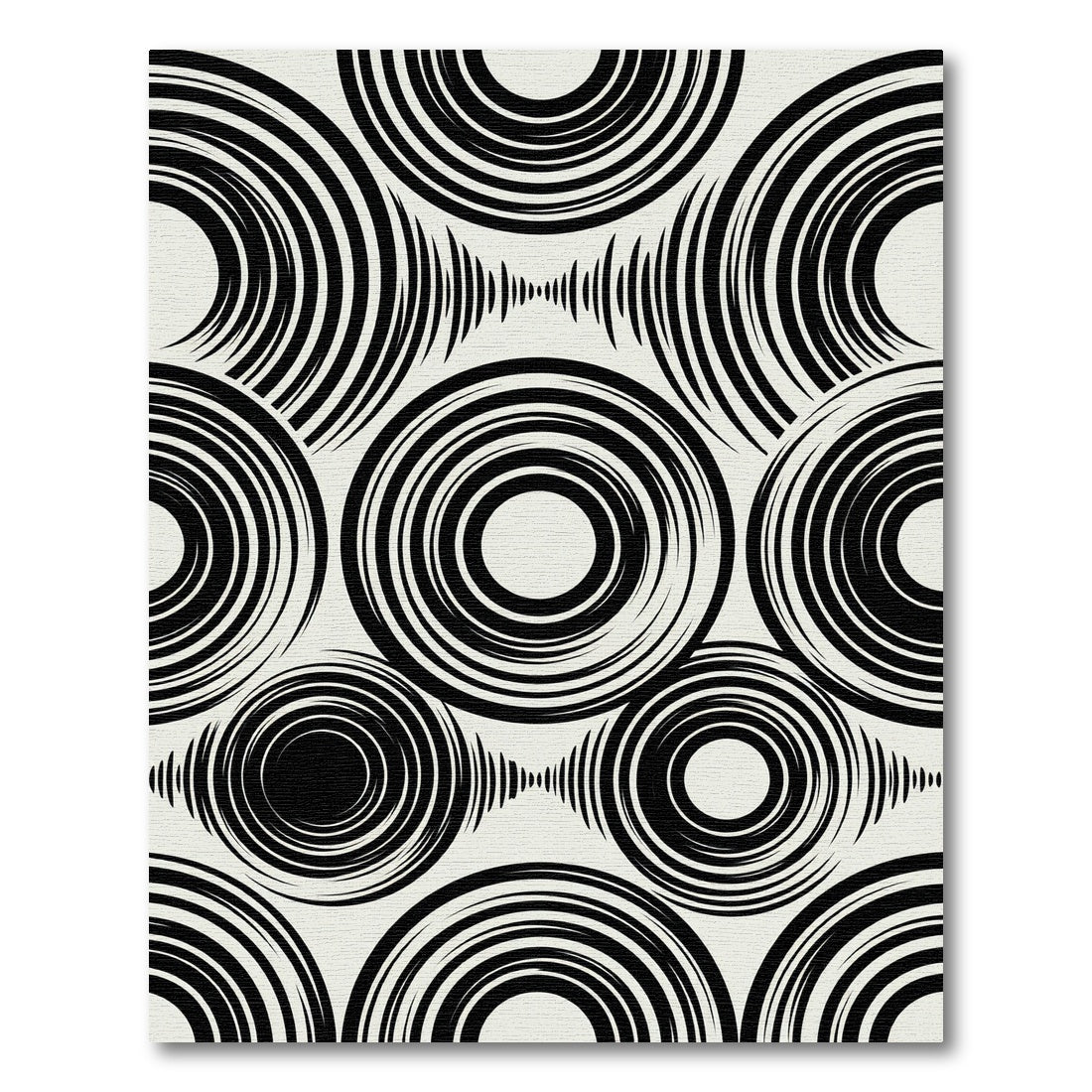 Black White Concentric Circles Arrangement Rug