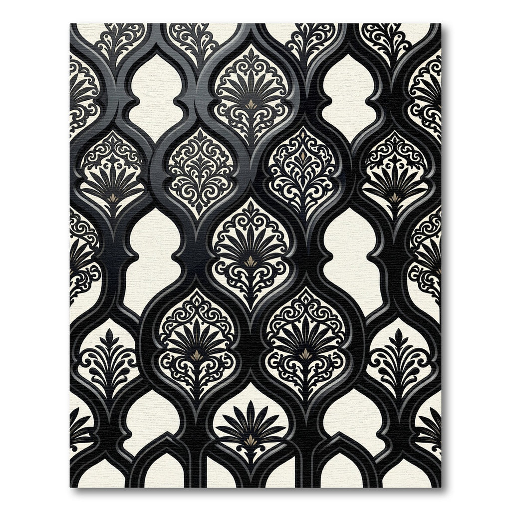 Monochrome Damask Victorian Scroll Rug