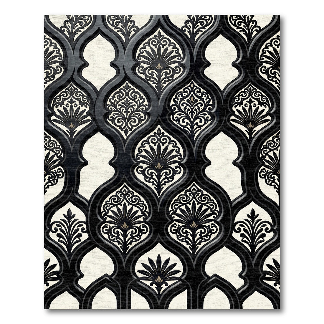 Monochrome Damask Victorian Scroll Rug