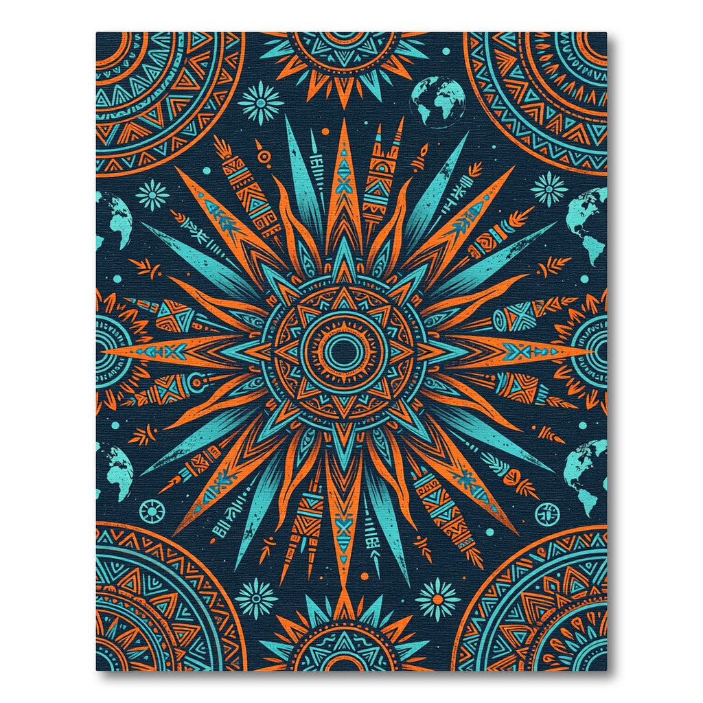 Radiant Orange and Teal Sun Mandala Rug