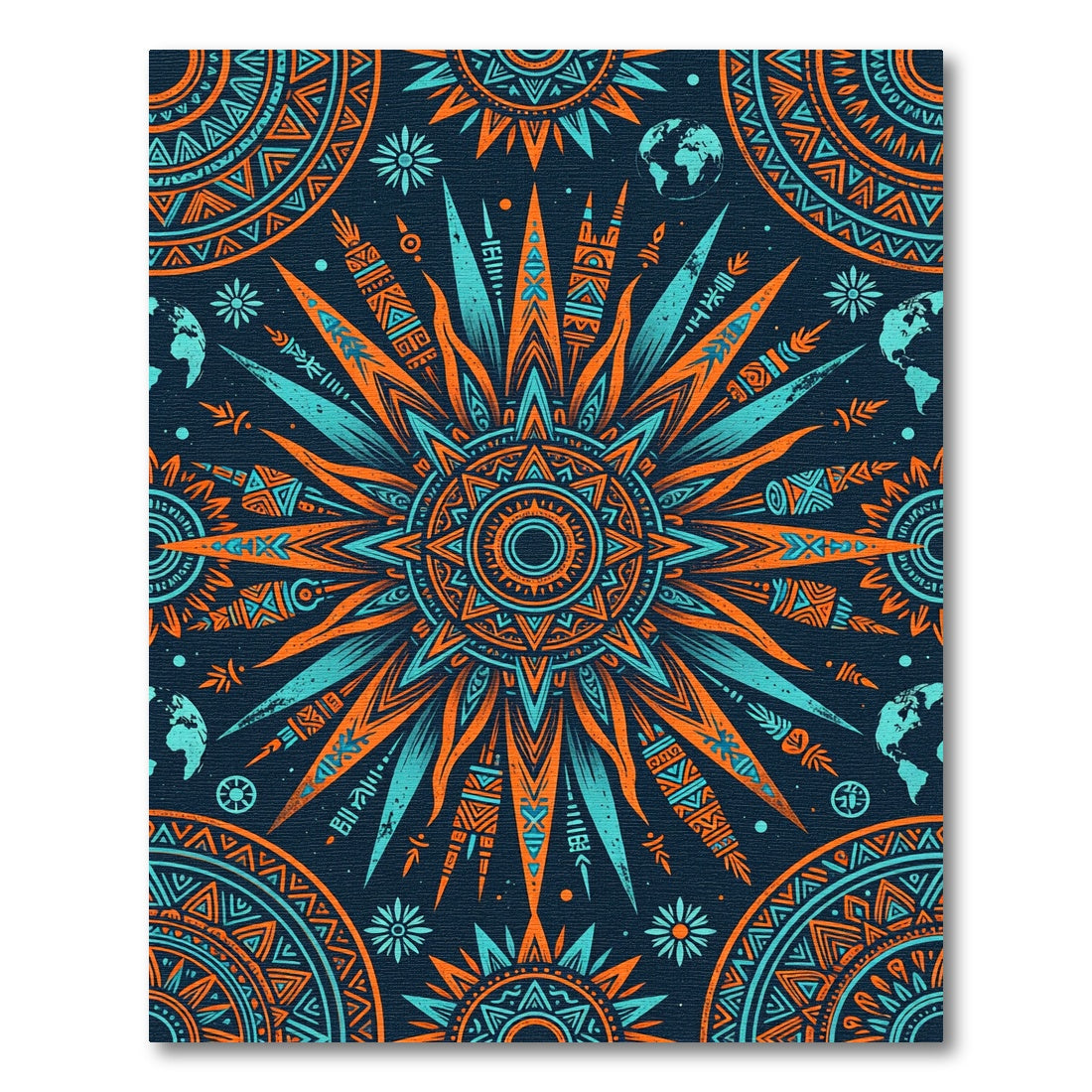 Radiant Orange and Teal Sun Mandala Rug