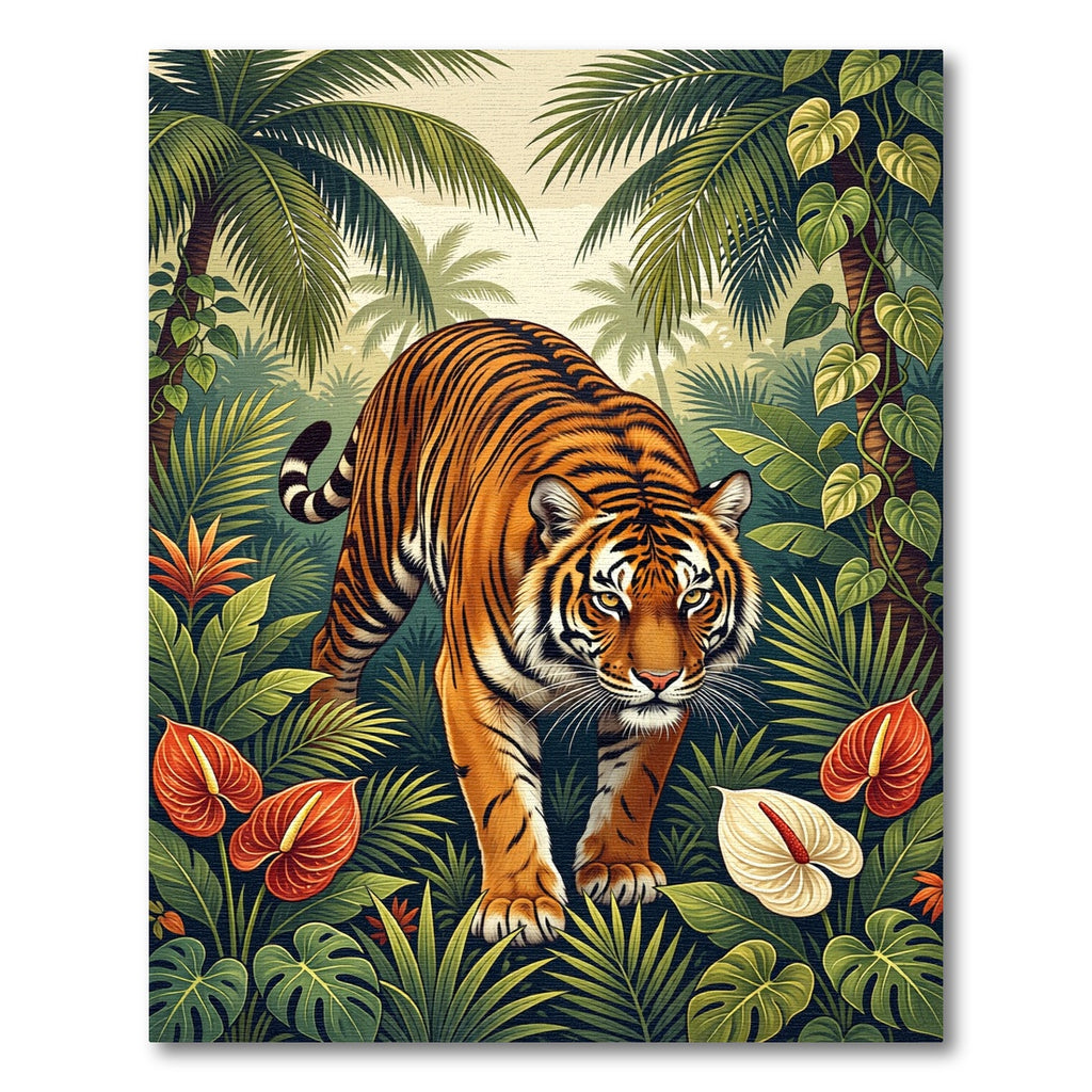 Lush Jungle Tiger with Tropical Blooms Rug