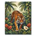 Lush Jungle Tiger with Tropical Blooms Rug