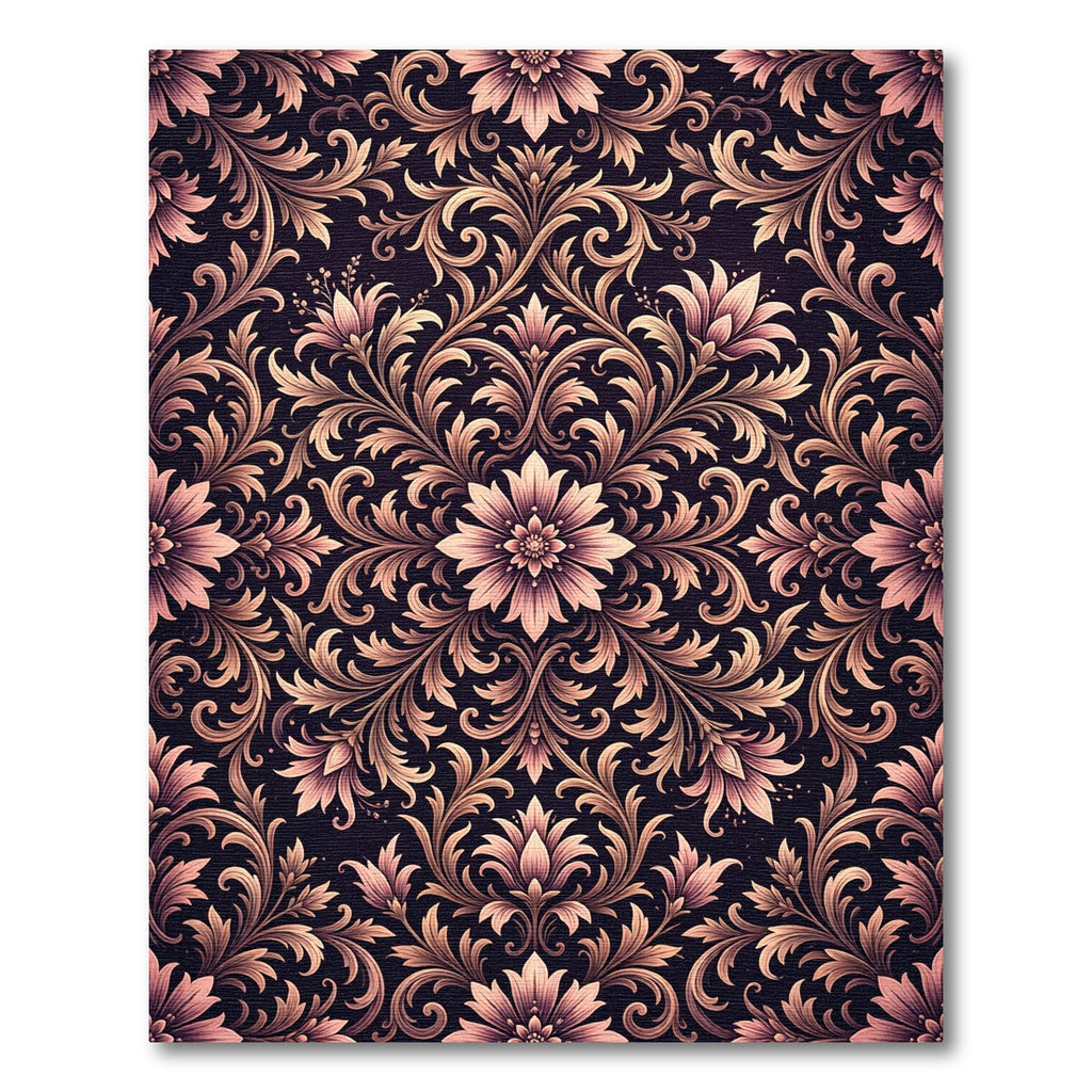 Ornate Damask Floral Rose Gold Tapestry Rug