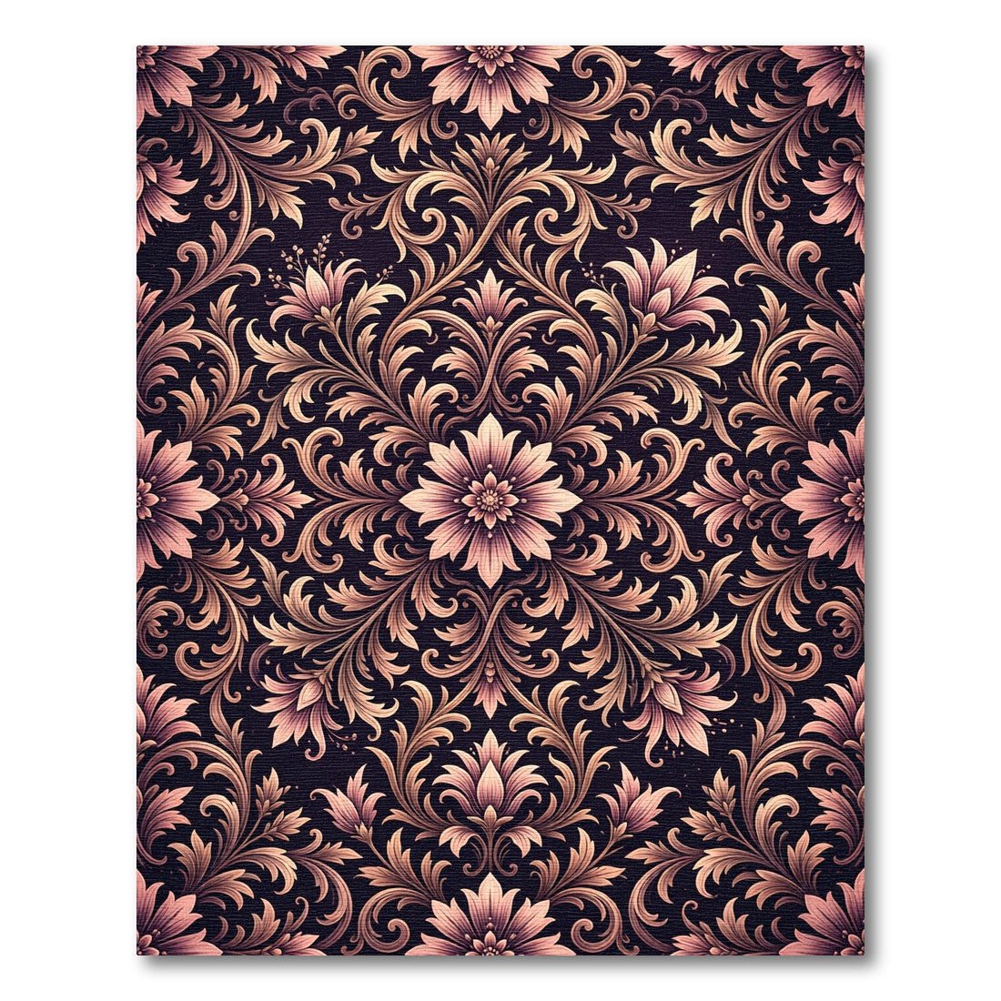 Ornate Damask Floral Rose Gold Tapestry Rug