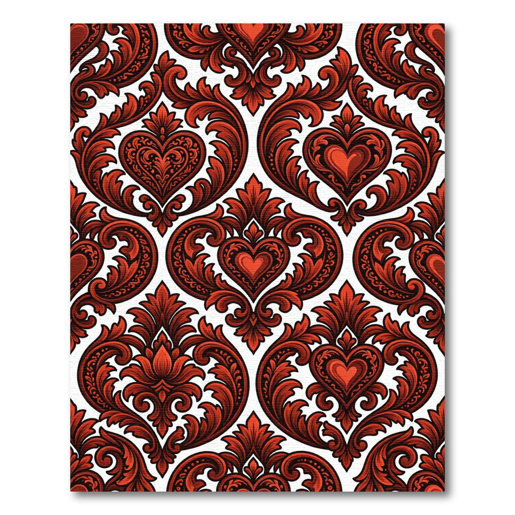 Ornate Crimson Heart Damask Rug
