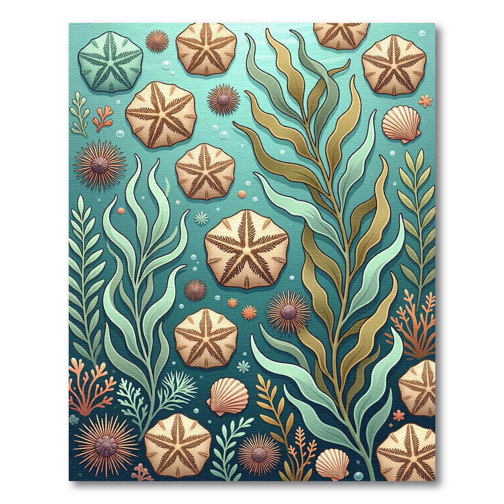 Coastal Teal Sandy Starfish Seaweed Rug
