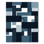 Modern Navy Blue Geometric Block Composition Rug