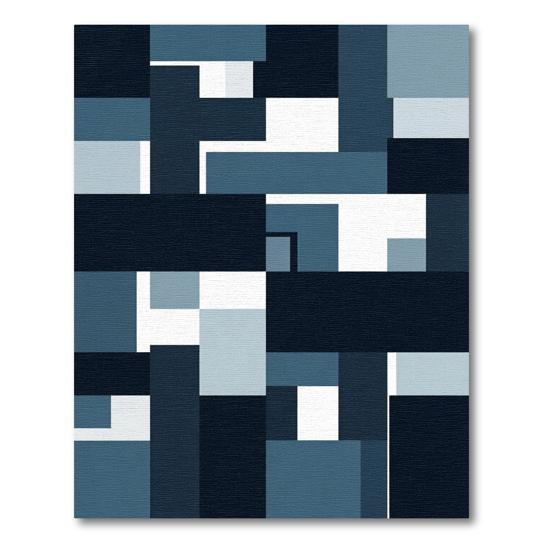 Modern Navy Blue Geometric Block Composition Rug