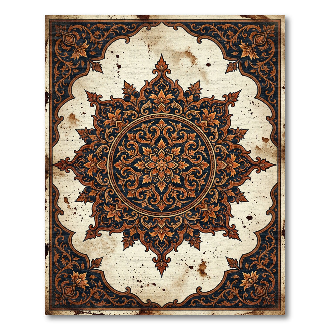 Ornate Amber Ochre Floral Medallion Rug
