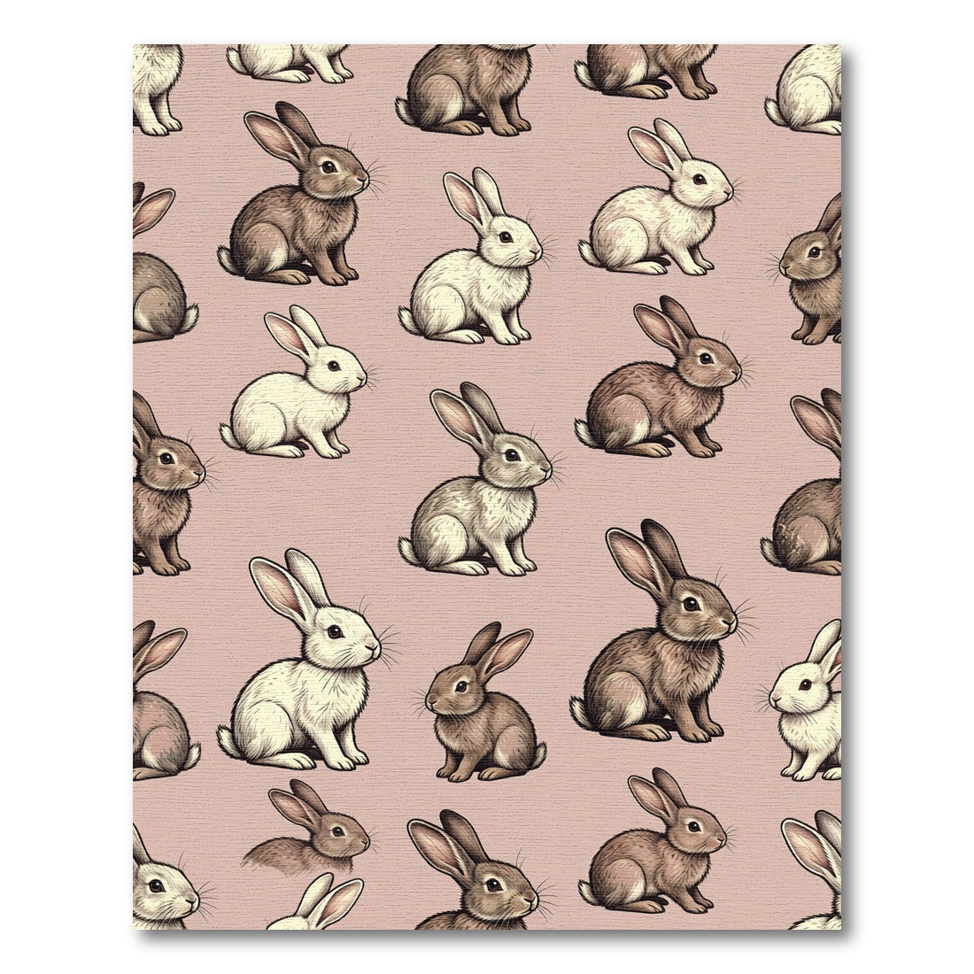 Whimsical Taupe Bunny Rabbit Meadow Rug