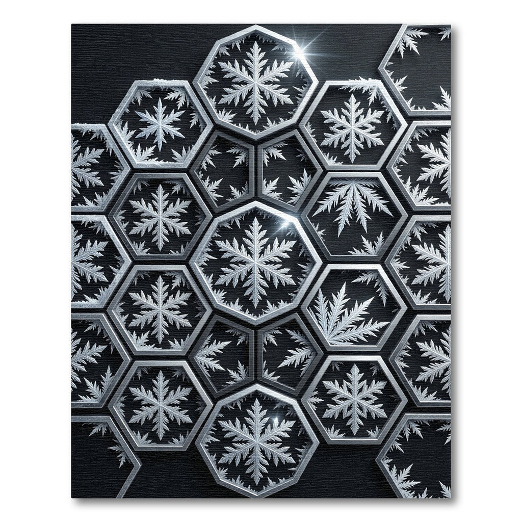 Monochromatic Hexagonal Frozen Snowflake Art Rug