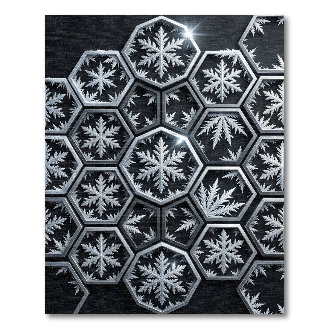 Monochromatic Hexagonal Frozen Snowflake Art Rug