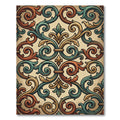 Vintage Teal And Ochre Ornate Scroll Rug