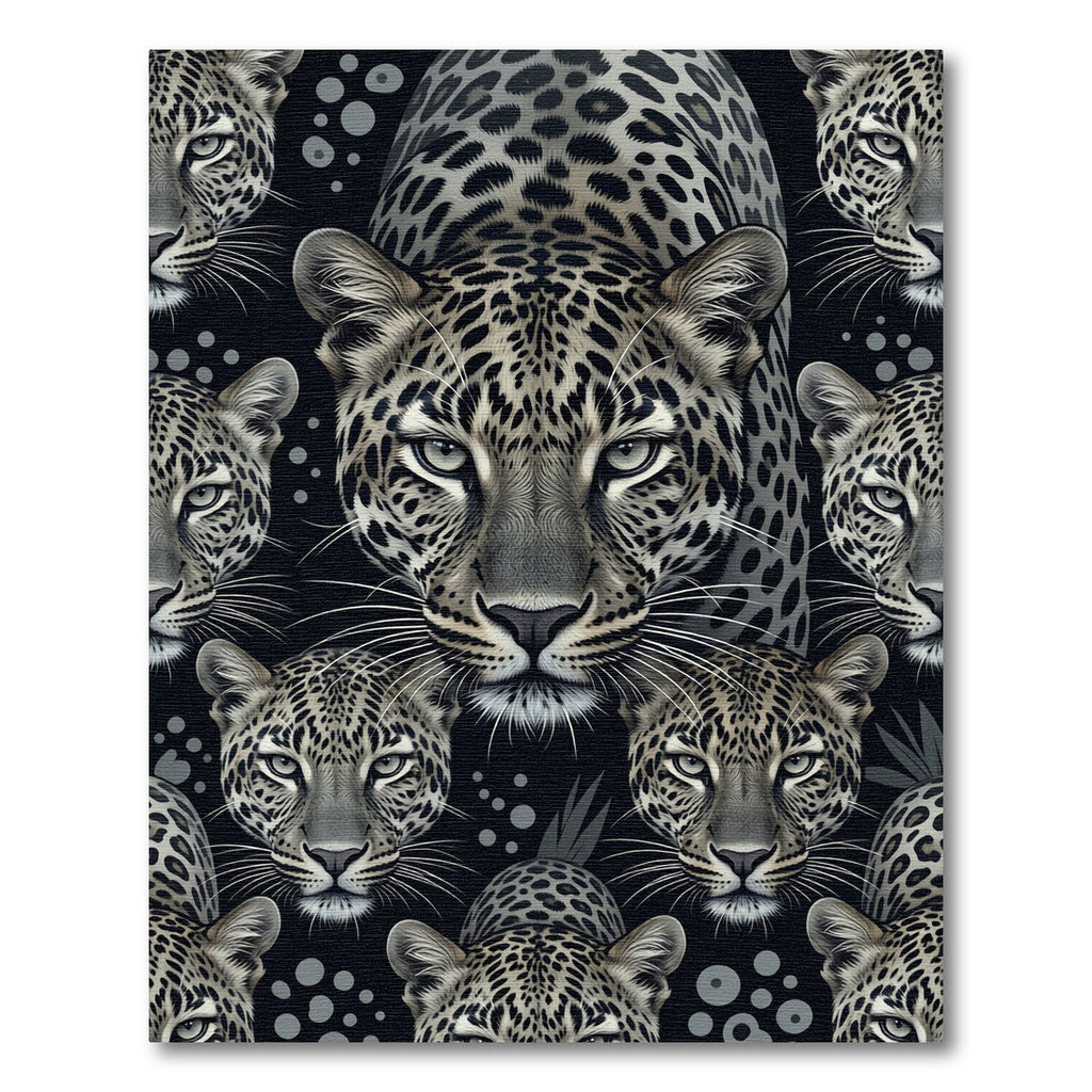 Leopard Face Collage Black Gray Accent Rug