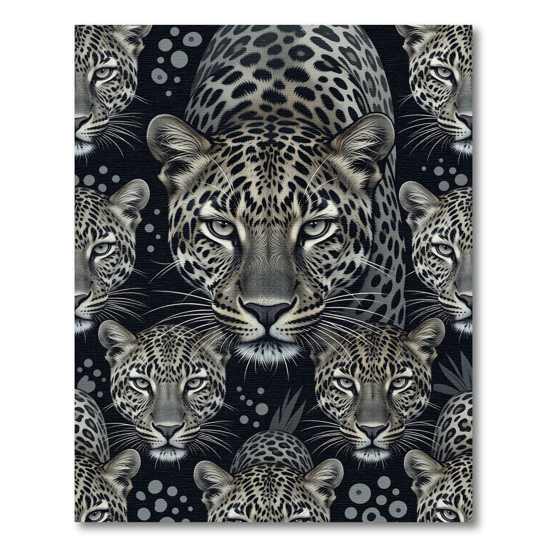 Leopard Face Collage Black Gray Accent Rug