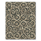 Ornate Gold Swirl Foliage on Gray Rug