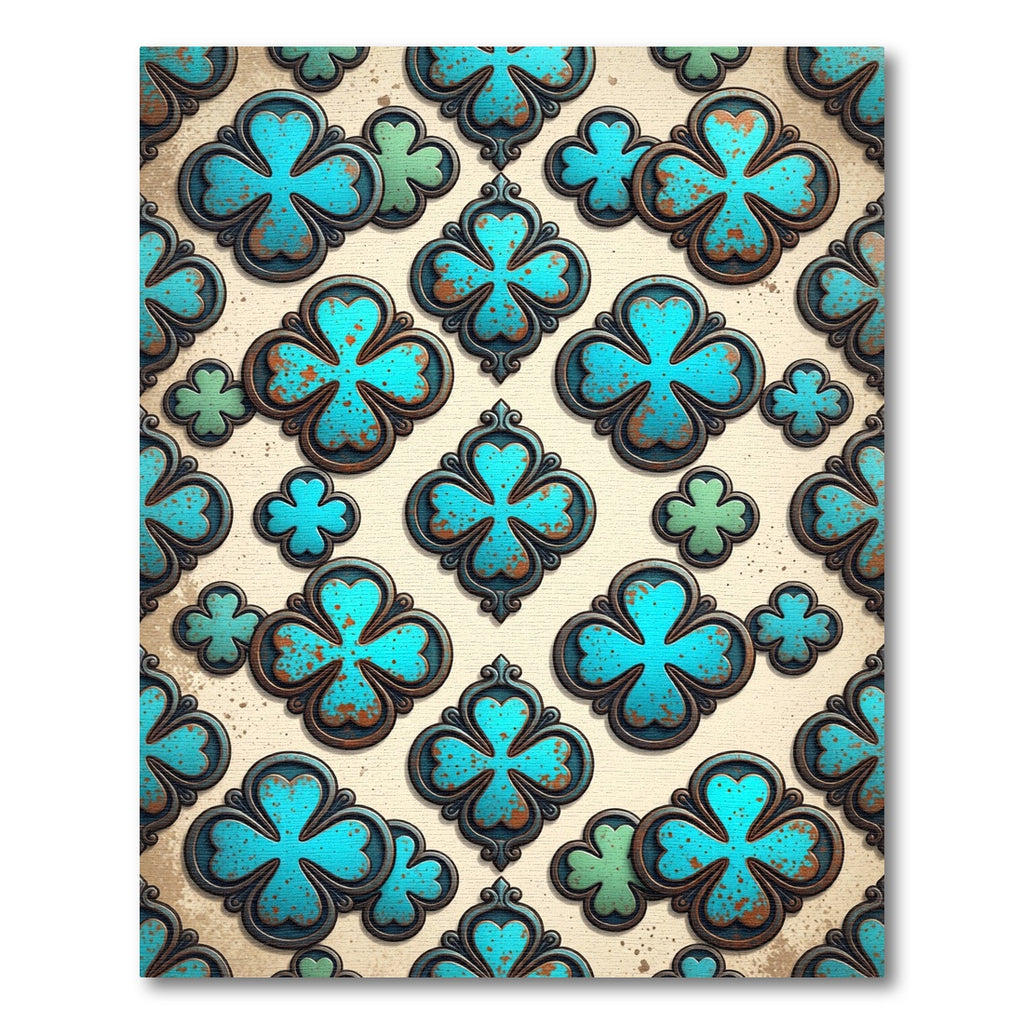 Aged Teal Quatrefoil Clover Medallion Rug