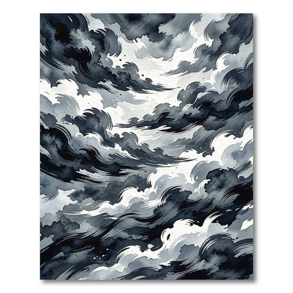 Dramatic Black White Ink Waves Rug