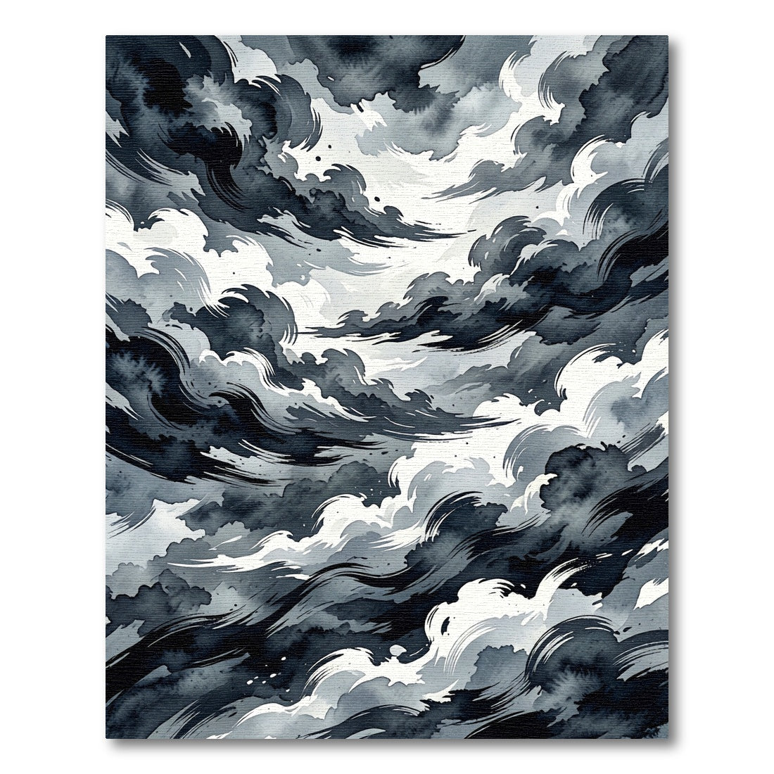 Dramatic Black White Ink Waves Rug