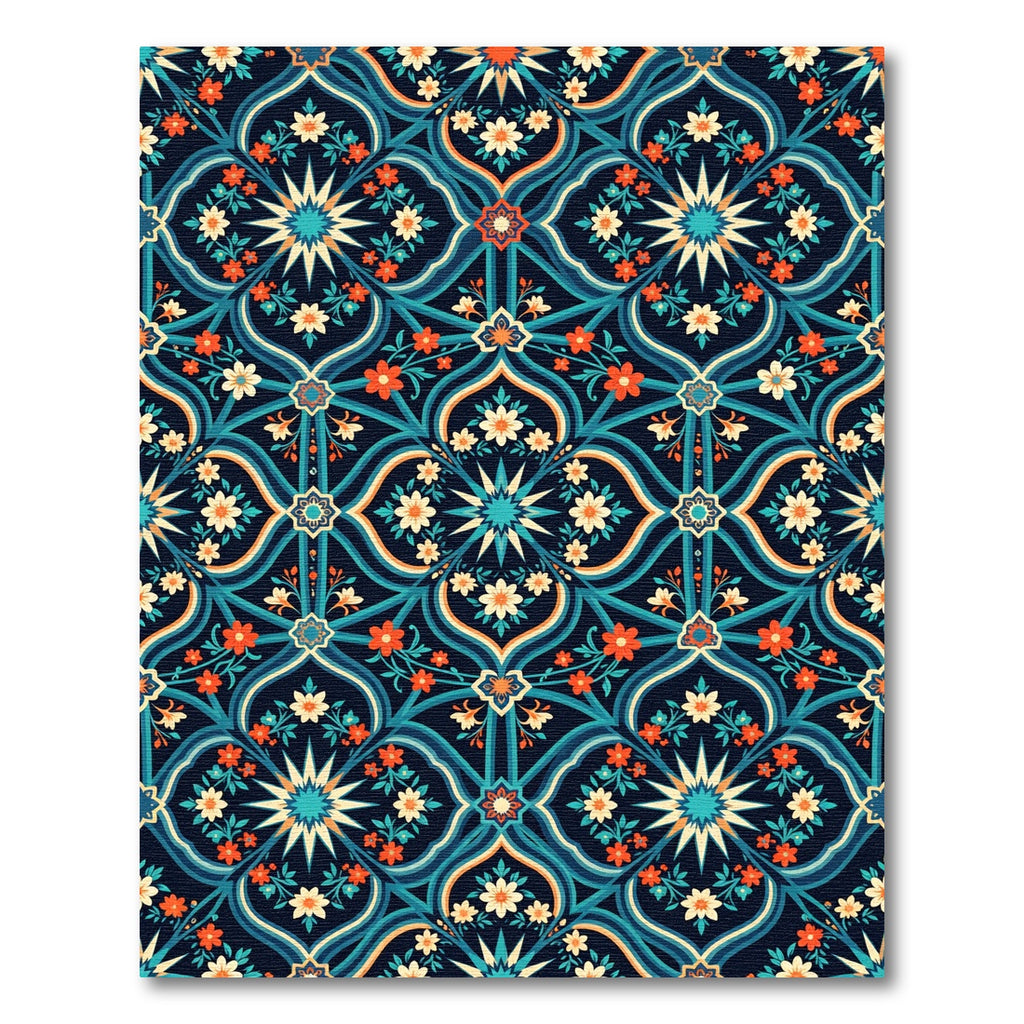 Midnight Floral Star Tile Tapestry Rug