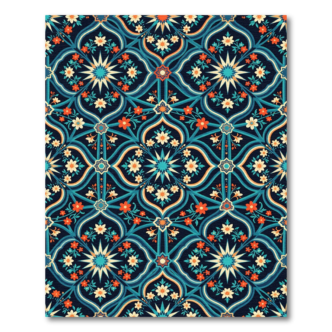 Midnight Floral Star Tile Tapestry Rug