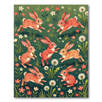 Whimsical Coral Rabbit Meadow Flora Rug