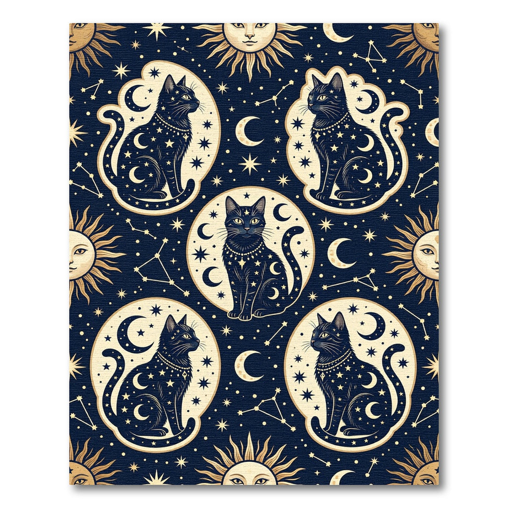 Celestial Mystic Black Cat Starry Sky Rug