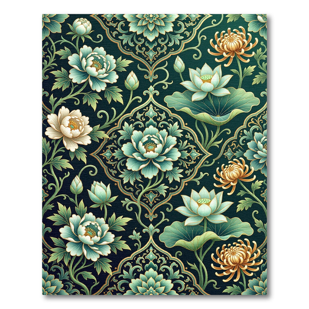 Deep Teal Floral Lotus Garden Rug