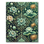 Deep Teal Floral Lotus Garden Rug