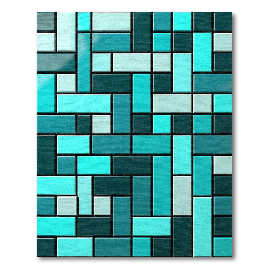 Modern Cyan Geometric Block Mosaic Rug