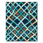 Teal and Gold Ikat Tribal Diamond Rug