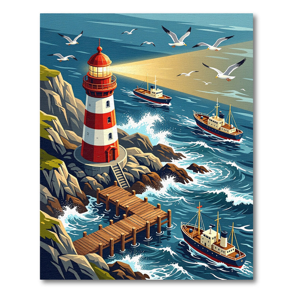 Maritime Lighthouse Coastal Navy Landscape Rug