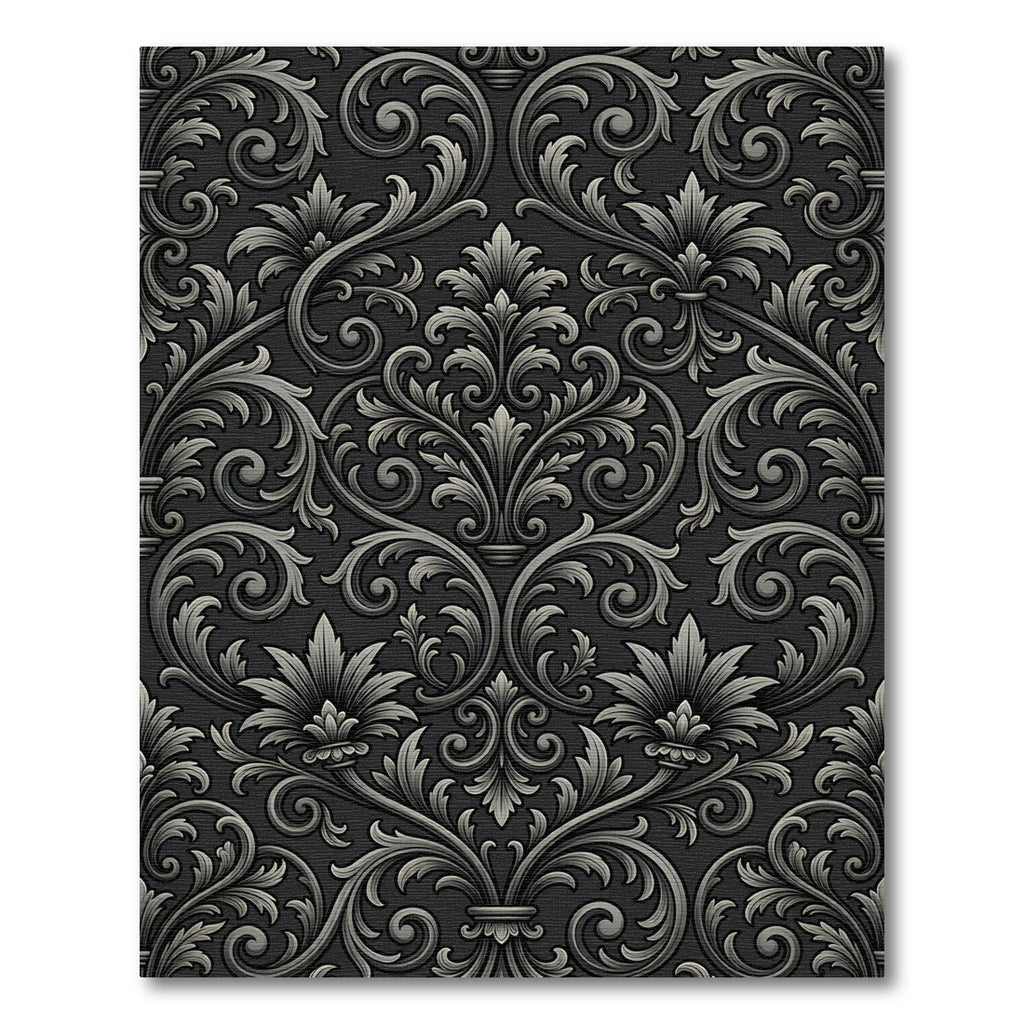 Dark Gray Acanthus Scroll Ornament Rug