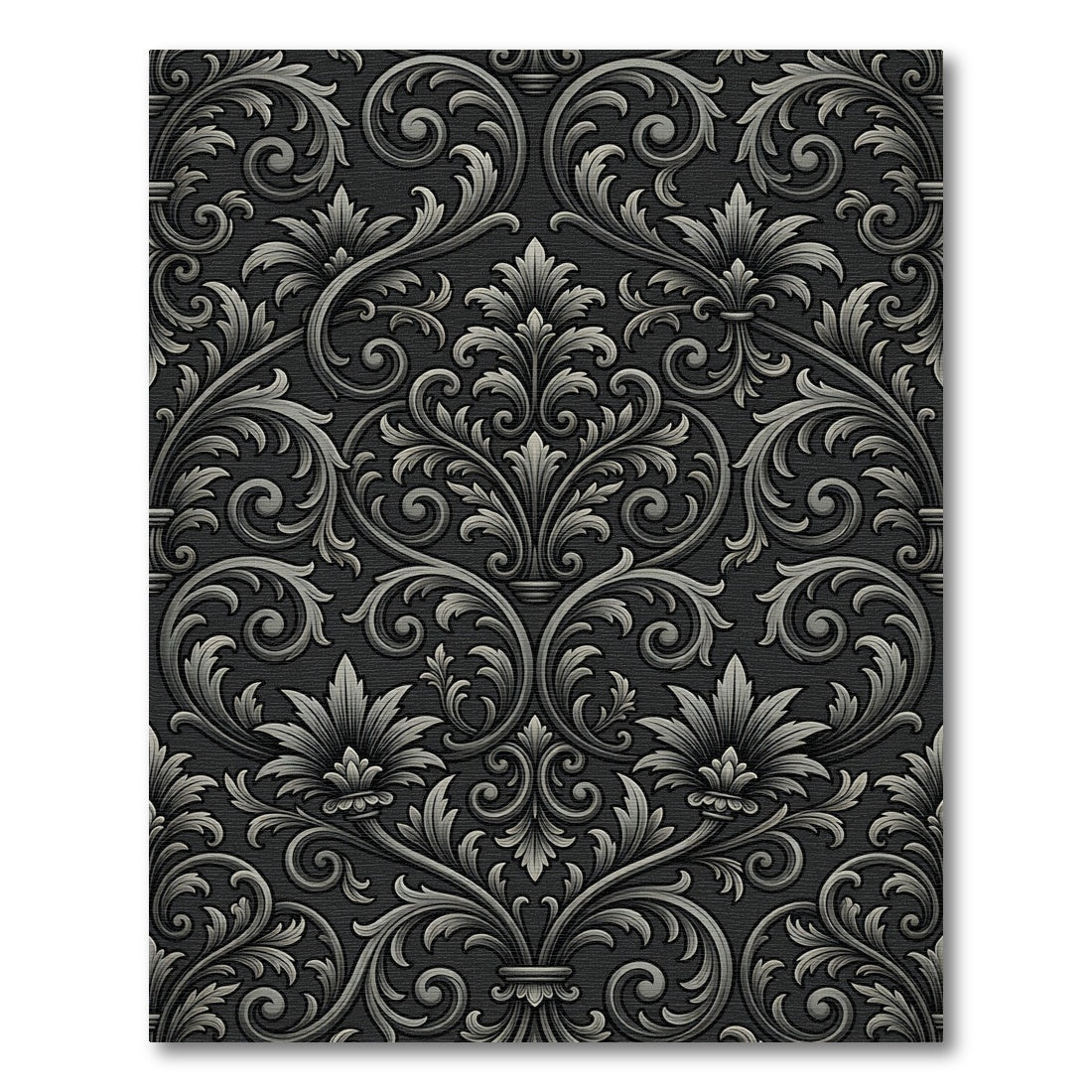 Dark Gray Acanthus Scroll Ornament Rug