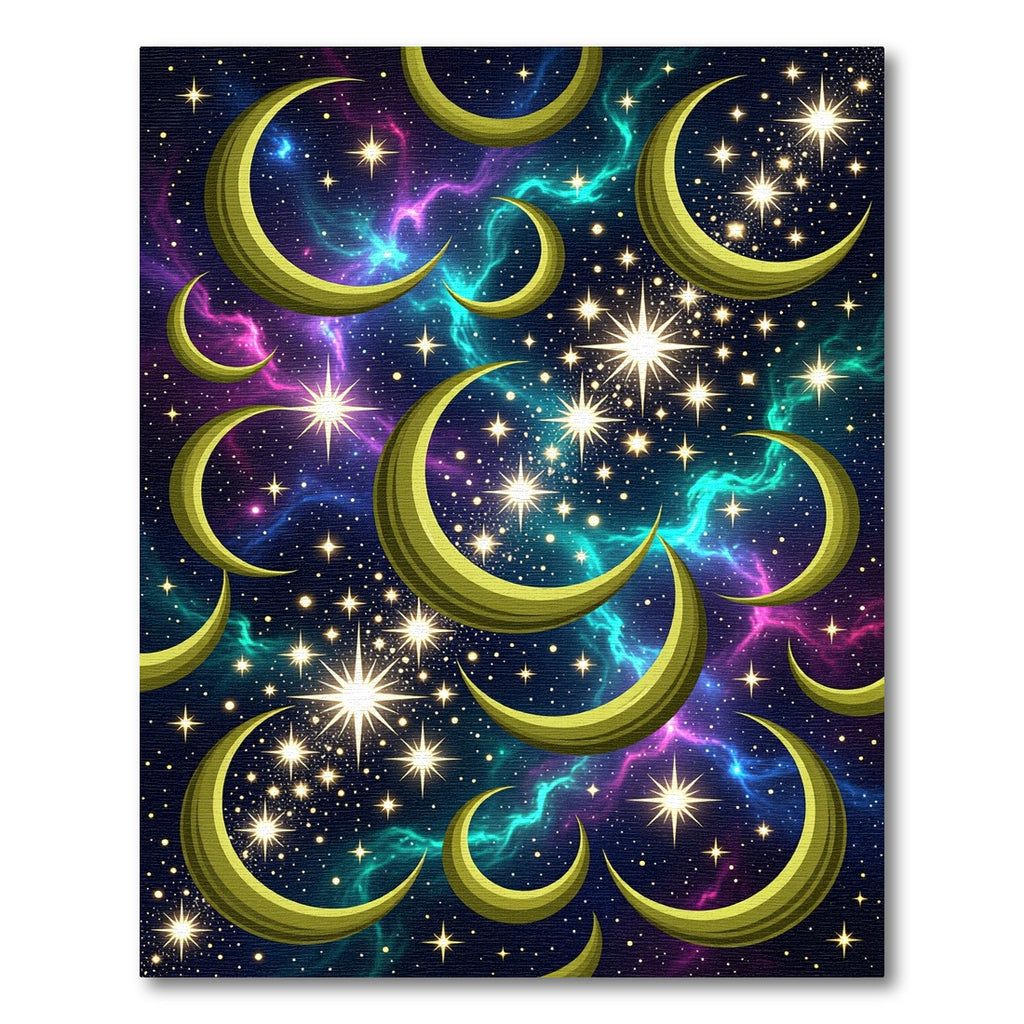Golden Crescent Moons Starry Galaxy Rug