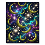 Golden Crescent Moons Starry Galaxy Rug