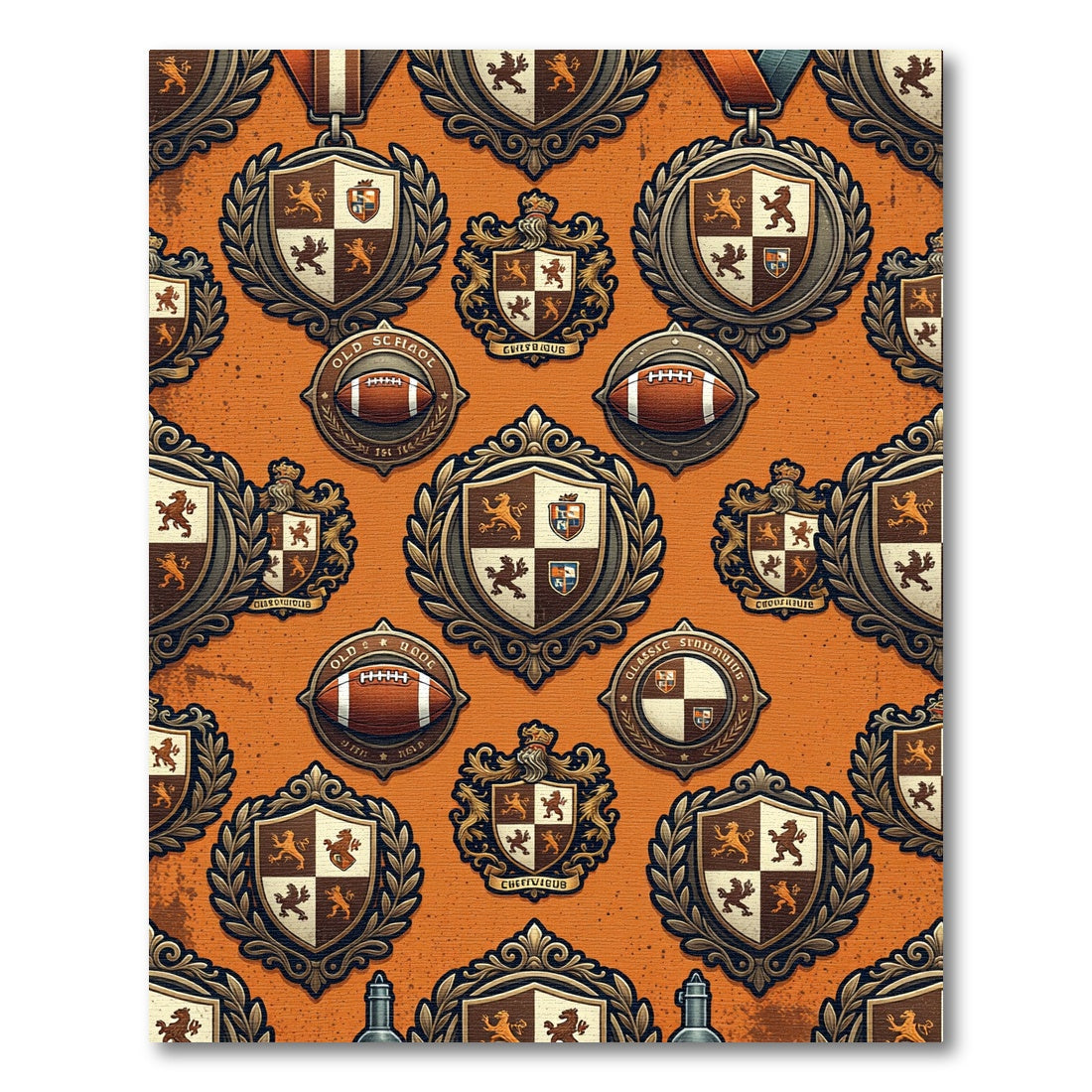 Vintage Gold Crest Football Emblem Rug