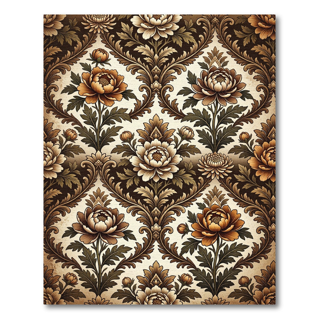 Vintage Floral Damask Earthy Bronze Rug