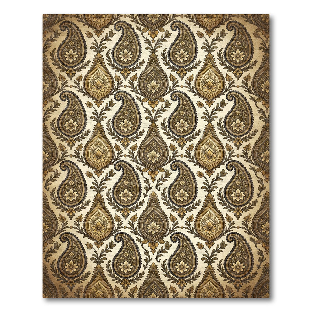Vintage Gold Paisley Floral Burst Rug