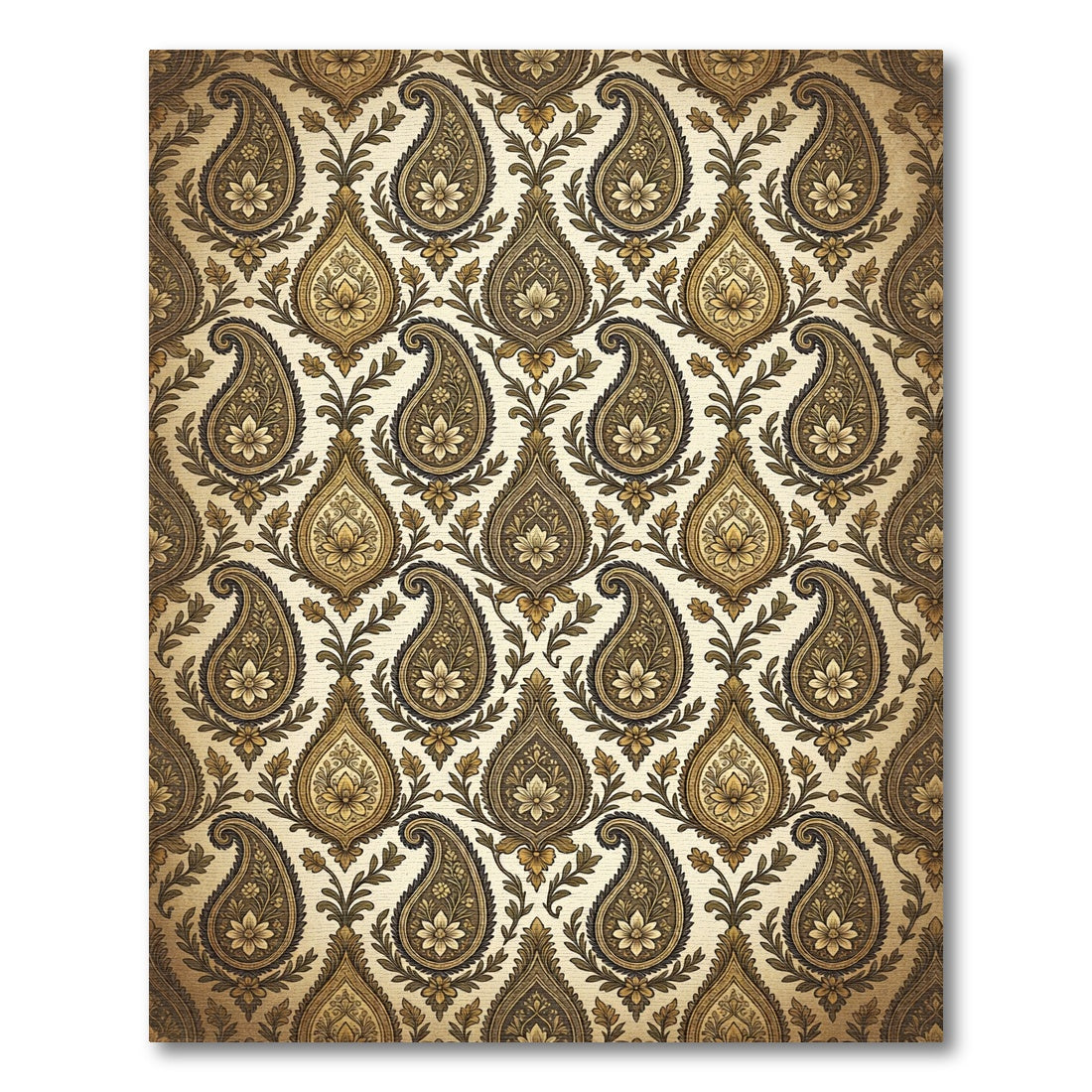 Vintage Gold Paisley Floral Burst Rug