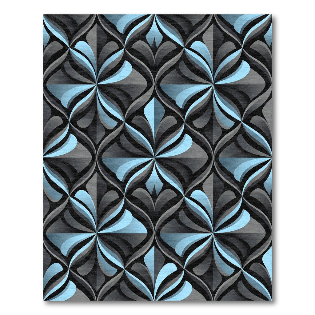 Sophisticated Blue and Charcoal Art Deco Lattice Rug