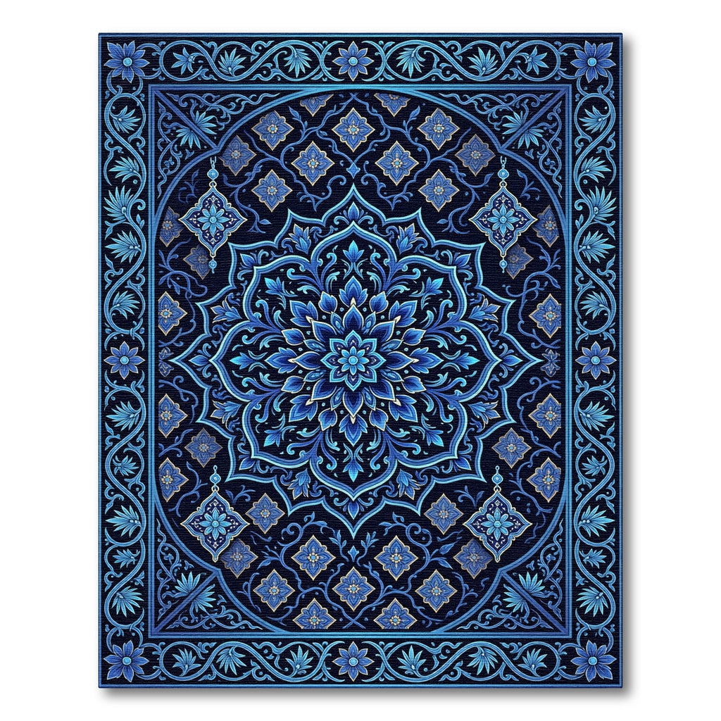 Azure Mandala Floral Intricate Rug