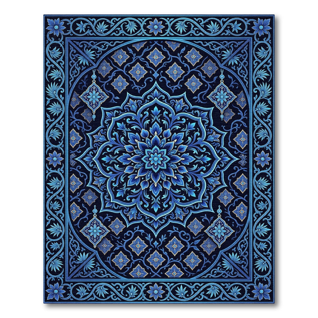 Azure Mandala Floral Intricate Rug