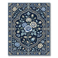 Elegant Blue Floral Medallion Rose Rug