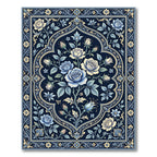 Elegant Blue Floral Medallion Rose Rug