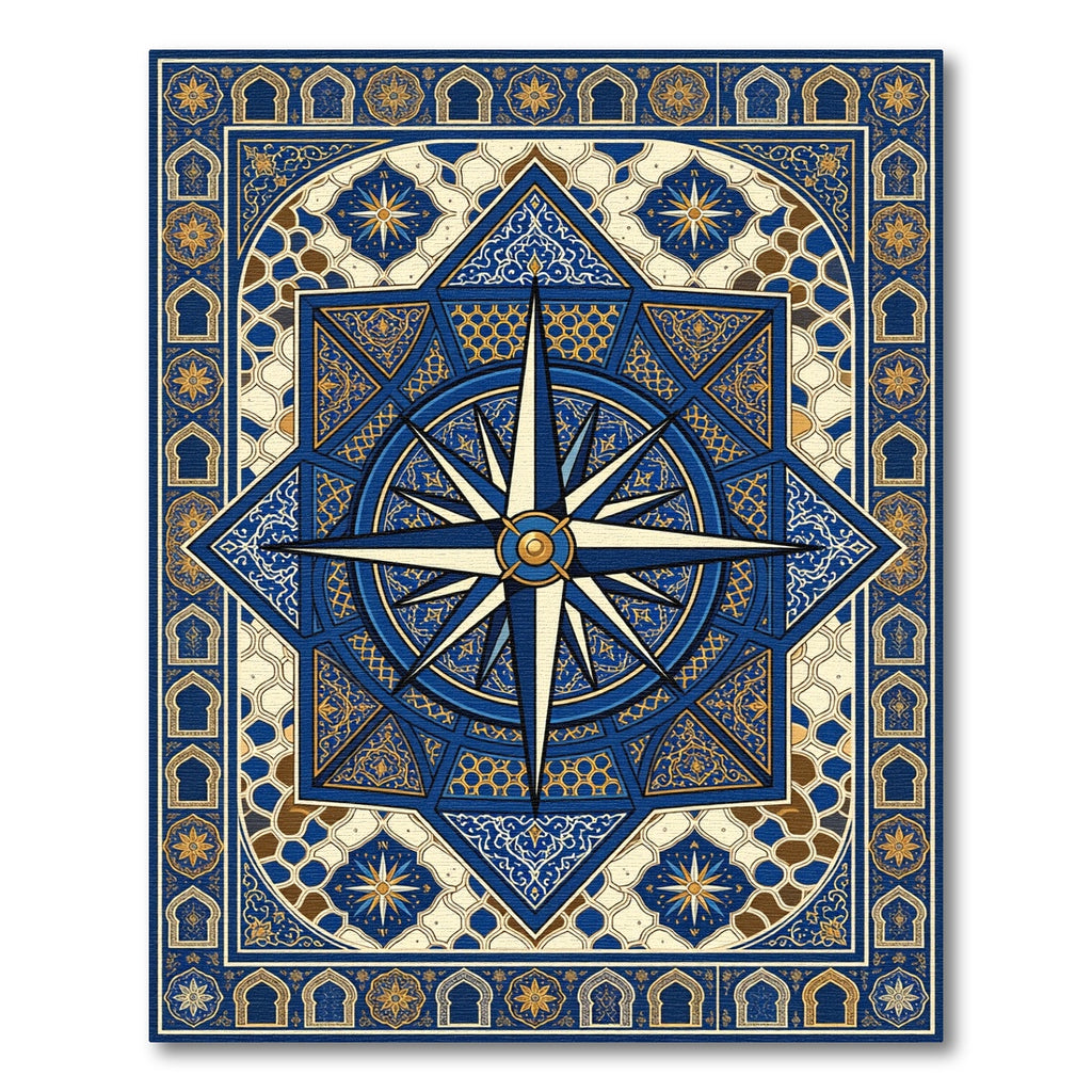 Navy Blue Celestial Compass Geometric Rug