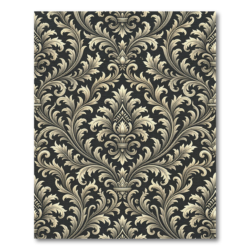 Elegant Gold Damask Charcoal Scroll Rug